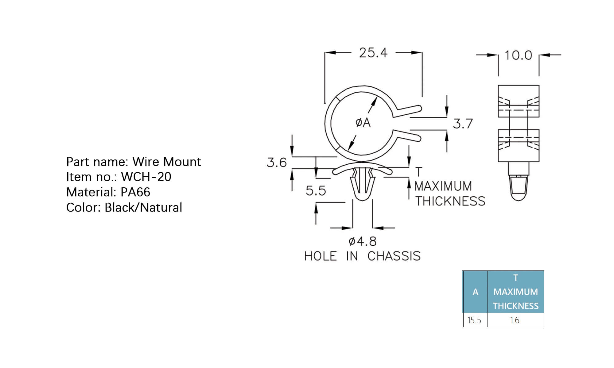 Plastic Wire Mount WCH-20